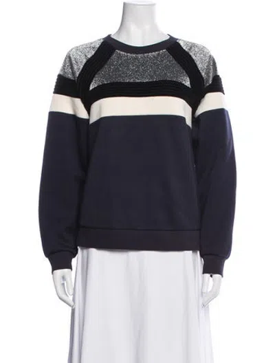 Pre-owned Sandro Colorblock Pattern Crew Neck Sweater In Blue/metallic