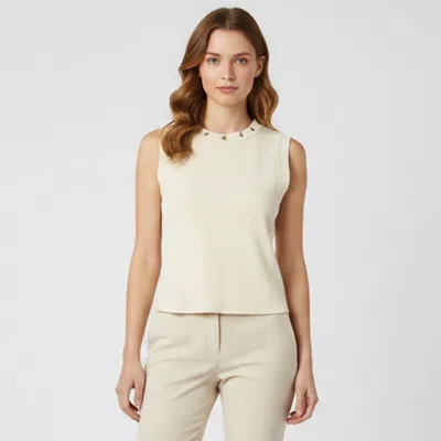 Pre-owned Sandro Cream Grommet Embellished Rib Knit Cropped Top L