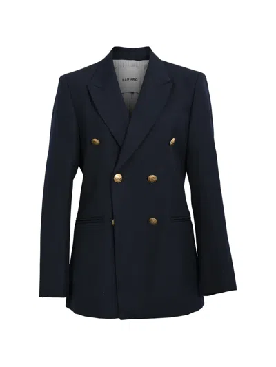 Pre-owned Sandro Double-breasted Blazer In Blue