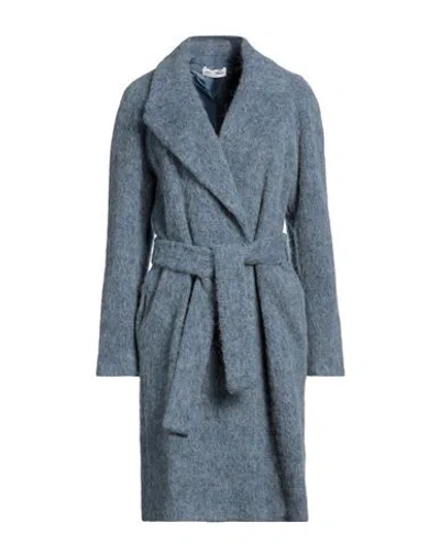 Sandro Ferrone Woman Coat Slate Blue Size 8 Cotton, Polyester, Wool, Nylon, Textile Fibers