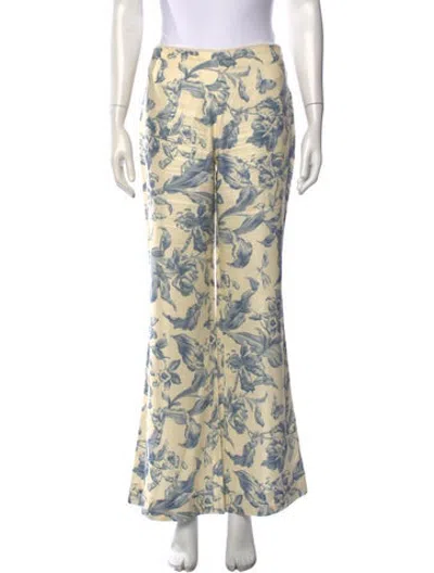 Pre-owned Sandro Floral Print Flared Pants In Blue/neutrals