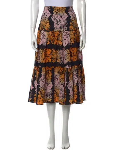 Pre-owned Sandro Floral Print Midi Length Skirt In Black