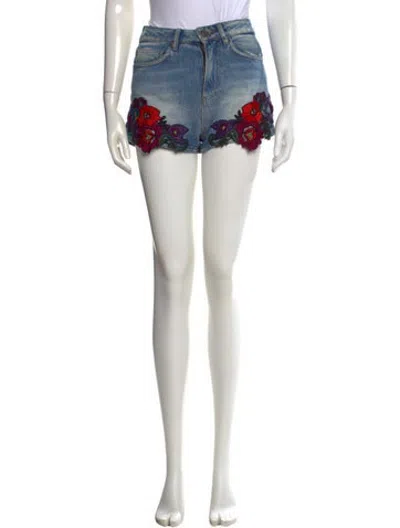 Pre-owned Sandro Floral Print Mini Shorts In Blue
