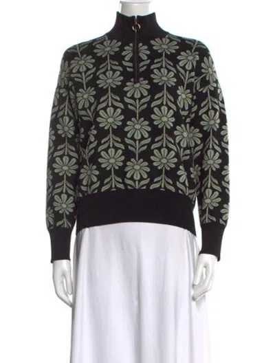Pre-owned Sandro Floral Print Mock Neck Sweater In Black