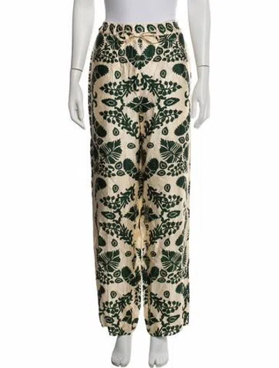Pre-owned Sandro Floral Print Wide Leg Pants In Green