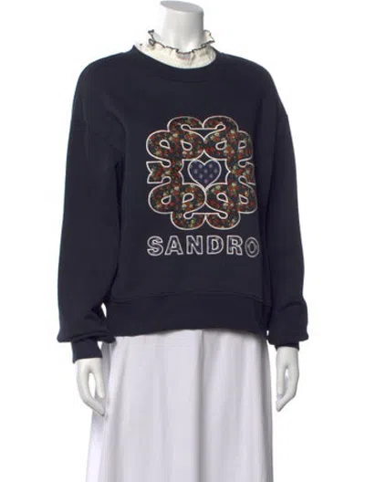 Pre-owned Sandro Graphic Print Crew Neck Sweatshirt In Blue