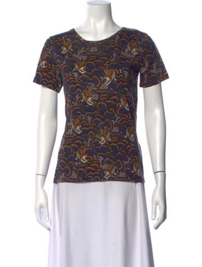 Pre-owned Sandro Graphic Print Crew Neck T-shirt In Blue