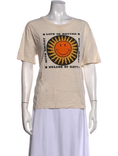 Pre-owned Sandro Graphic Print Crew Neck T-shirt In Neutrals