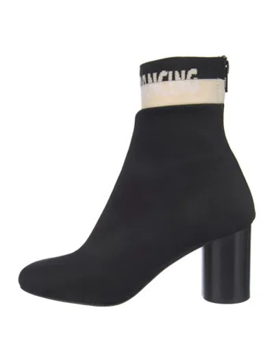 Pre-owned Sandro Graphic Print Grosgrain Trim Boots In Black