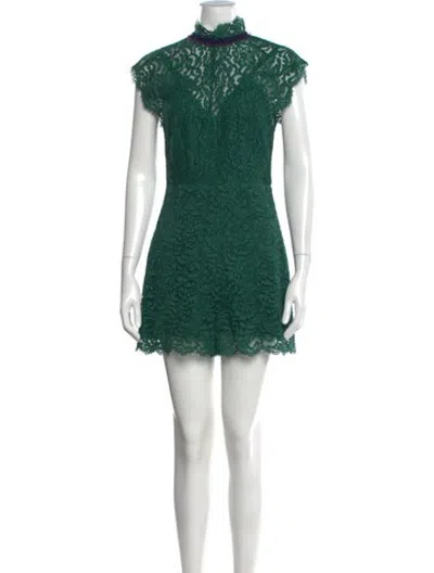 Pre-owned Sandro Lace Pattern Mock Neck Jumpsuit In Green