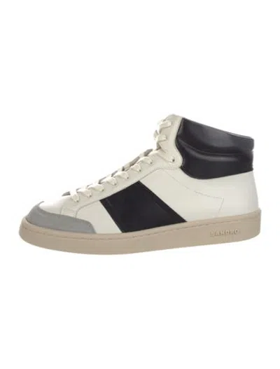 Pre-owned Sandro Leather Colorblock Pattern Sneakers W/ Tags In Neutrals/white