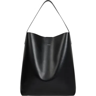 Sandro Leather Hobo Bag With Logo In Black
