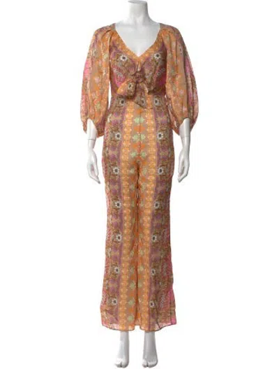 Pre-owned Sandro Linen Floral Print Jumpsuit In Multicolor