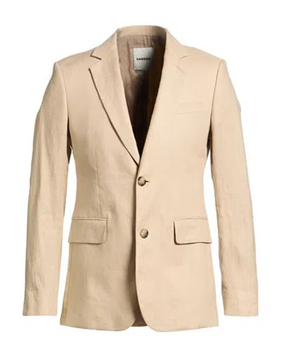 Sandro Man Blazer Beige Size 42 Linen In Brown