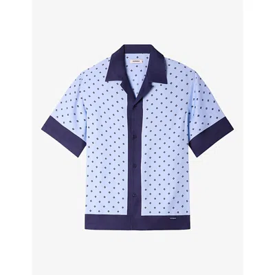 Sandro Mens Micro-cross Short-sleeve Woven Shirt Sky Blue