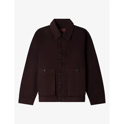 Sandro Mens  Flared-fit Denim Worker Jacket In Chocolate