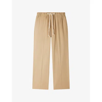 Sandro Mens  Wide-leg Elasticated-waist Cotton Trousers In Neutral