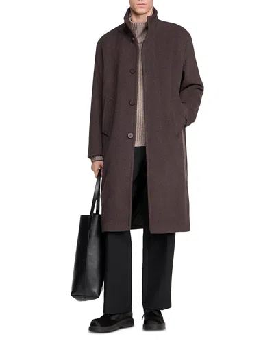 Sandro Owen Heath Long Wool Blend Coat In Brown