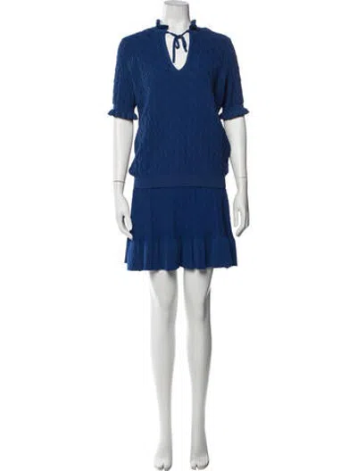 Pre-owned Sandro Patterned Pleated Accents Skirt Set In Blue