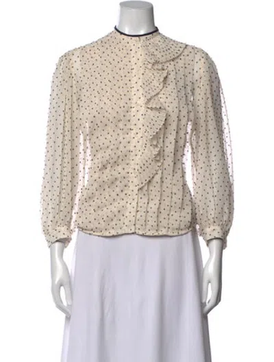 Pre-owned Sandro Polka Dot Print Long Sleeve Blouse In Neutrals