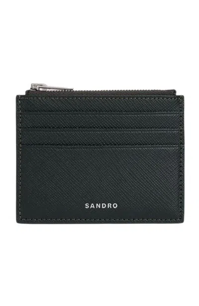 Sandro Reconstituted Leather Card Holder In Green