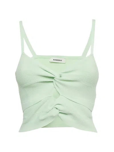 Pre-owned Sandro Rib-knit Cut-out Tank Top In 绿色