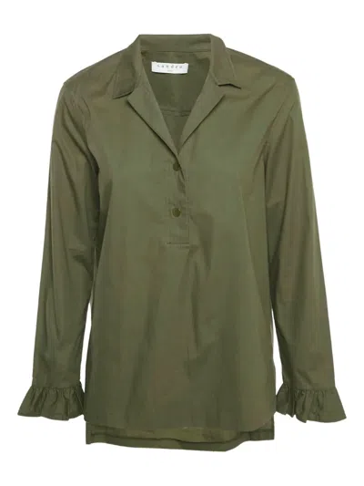 Pre-owned Sandro Ruffle-cuff Cotton Blouse In Green