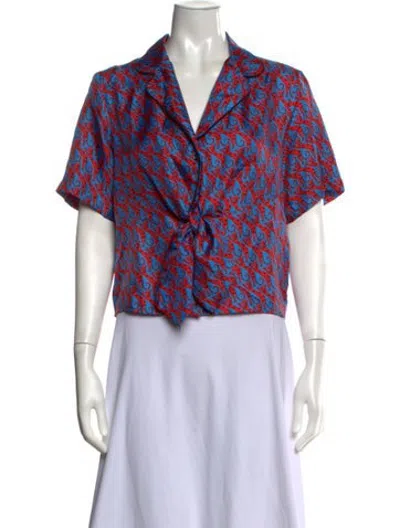 Pre-owned Sandro Silk Printed Blouse In Blue