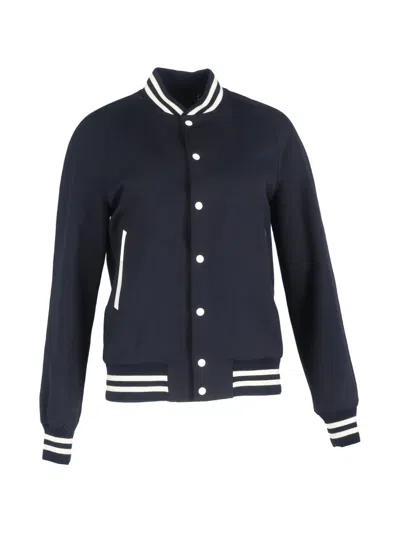 Pre-owned Sandro Striped Varsity Jacket In Blue