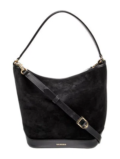Pre-owned Sandro Suede Shoulder Bag In Black