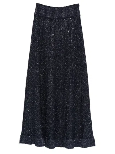 Sandro Textured Strass Abstract Knitted Skirt In Blue