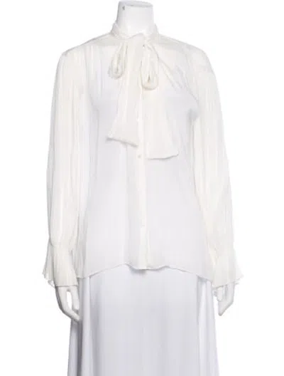 Pre-owned Sandro Tie Neck Long Sleeve Blouse In White