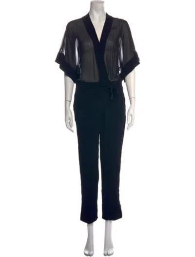 Pre-owned Sandro V-neck Jumpsuit In Black