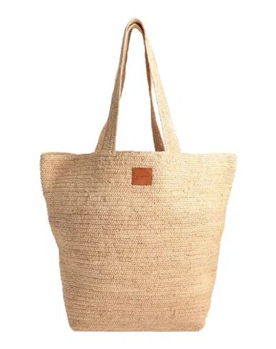 Sandro Woman Shoulder Bag Sand Size - Natural Raffia, Goat Skin In Beige