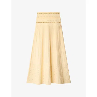 Sandro Womens Beaded High-rise Knitted Maxi Skirt Vanilla In Yellow