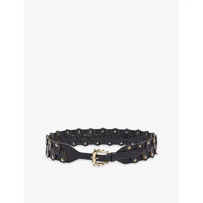Sandro Womens Interlaced Stud-embellished Leather Belt Black