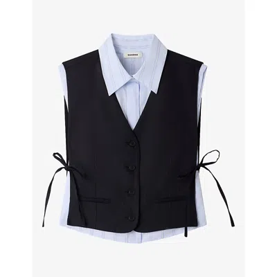 Sandro Womens Sleeveless Two-in-one Woven Jacket Navy Blue In Black