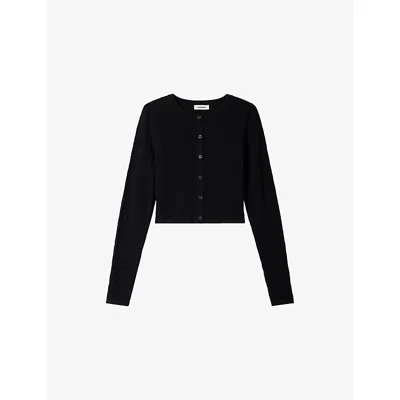 Sandro Womens Slim-fit Pointelle Knitted Cardigan Black In Multi
