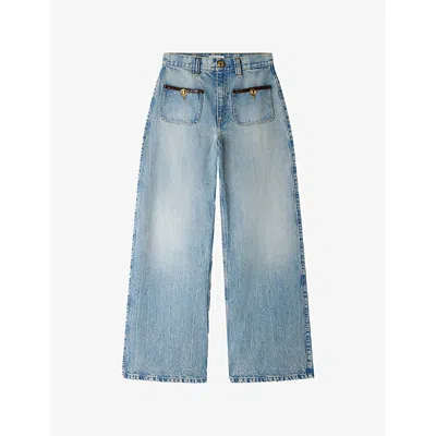 Sandro Womens Straight-leg Faded-wash Denim Jeans Blue Jean