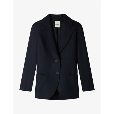 Sandro Womens Striped Slim-fit Wool-blend Blazer Navy Blue