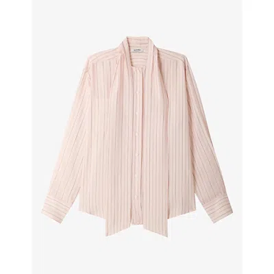 Sandro Womens Striped Tie-neck Woven Shirt Light Pink In Neutral