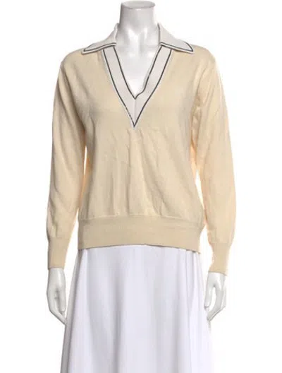 Pre-owned Sandro Wool V-neck Sweater In Neutrals