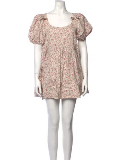 Pre-owned Sandy Liang Floral Print Mini Dress In Neutrals