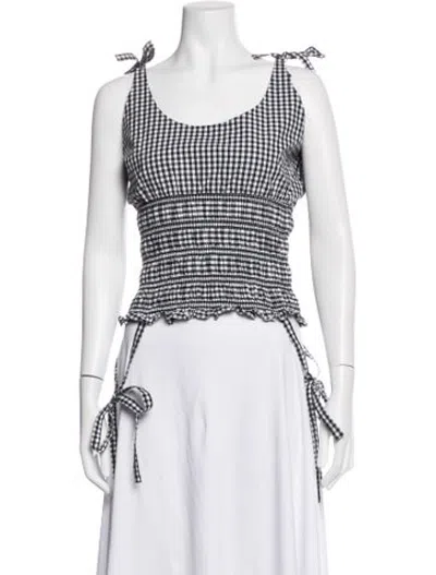 Pre-owned Sandy Liang Plaid Print Scoop Neck Crop Top In Black