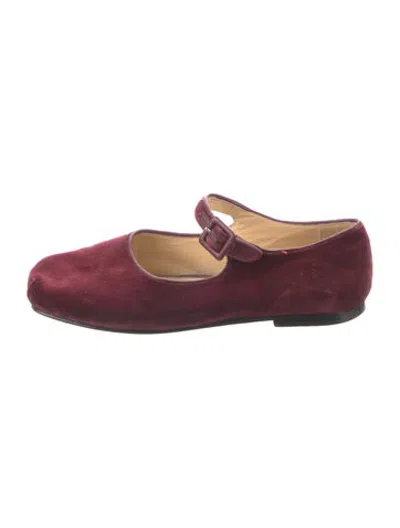 Pre-owned Sandy Liang Velvet Mary Jane Flats In Burgundy