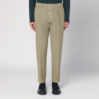 Santaniello Sage Green Trousers In Cotton And Linen