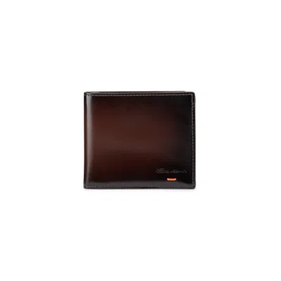 Santoni Dark Brown Leather Wallet Quercia Brown