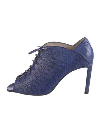 Pre-owned Santoni Embossed Leather Animal Print Pumps In Blue