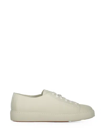 Santoni Lace-up Leather Sneakers In Neutral