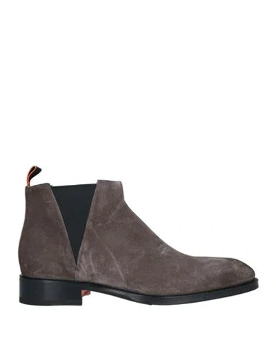 Santoni Man Ankle Boots Khaki Size 11 Leather, Elastic Fibres In Beige